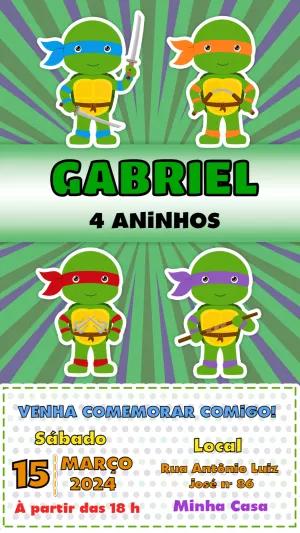 Convite de Aniversário Tartarugas Ninja Cute para Editar Online