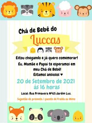 Convite Chá de Bebê Safari com Animais Fofos para Editar