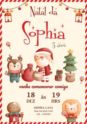 Convite Aniversário de Natal com Personagens Fofos para Editar