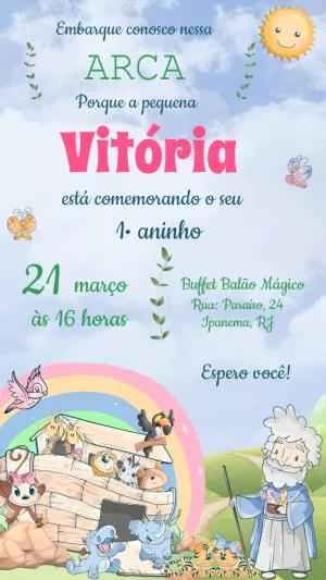 Convite Aniversário Arca de Noé Menina para Editar Online