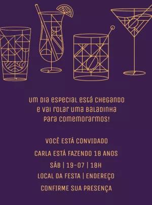 Convite de Aniversário Balada Drinks para Editar Online
