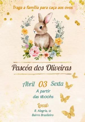 Convite de Páscoa com Coelho Aquarela para Editar Online