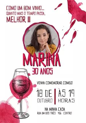 Convite Aniversário Adulto Vinho com Foto Editável Online