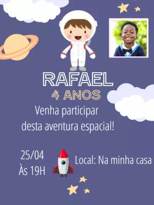 Convite de Aniversário Astronauta com Foto para Editar Online