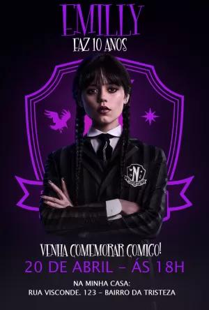Convite de Aniversário Wandinha Addams para Editar Online