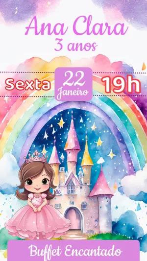 Convite Aniversário Princesa no Castelo Arco-íris para Editar