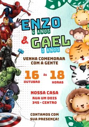 Convite Aniversário Duplo Vingadores e Safari para Editar