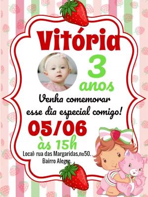 Convite Aniversário Moranguinho Baby com Foto para Editar Online