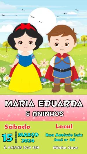 Convite Aniversário Branca de Neve e Príncipe para Editar Online