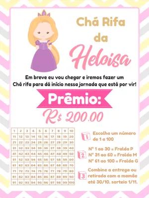 Convite Chá Rifa Rapunzel Editável Online para Imprimir