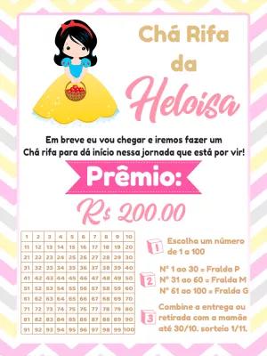 Convite Chá Rifa Branca de Neve para Editar Online