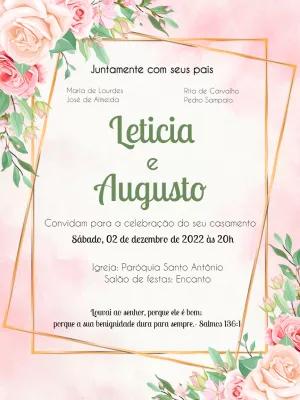 Convite de Casamento Floral Rosado para Editar Online