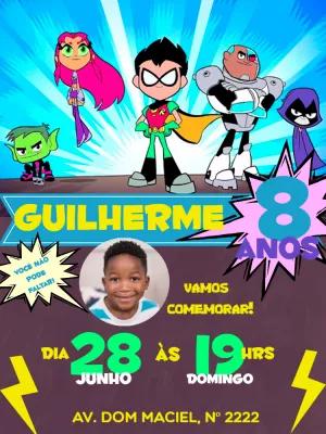Convite de Aniversário Jovens Titãs em Ação Editável com Foto
