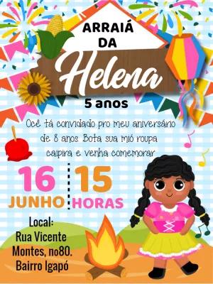 Convite Aniversário Festa Junina Menina para Editar Online