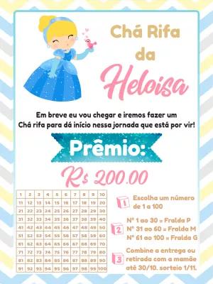 Convite Chá Rifa Cinderela com Princesa para Editar Online