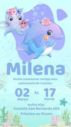 Convite de Aniversário Fundo do Mar com Animais para Editar