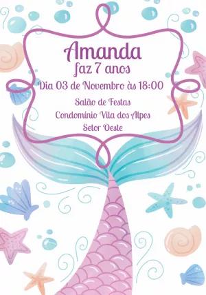 Convite Aniversário Sereia Fundo do Mar para Editar Online