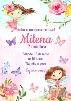 Convite de Aniversário Fadas Aquarela para Editar Online