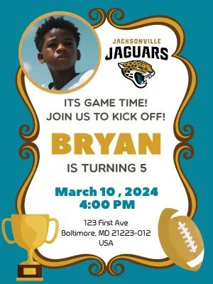 Jacksonville Jaguars Birthday Invitation with Photo to Edit Online