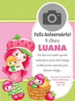 Convite Aniversário Moranguinho com Foto para Editar Online