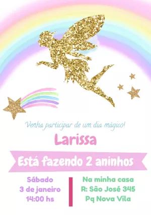 Convite Aniversário Fada Dourada com Glitter para Editar