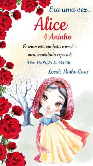 Convite Aniversário Branca de Neve Aquarela para Editar Online