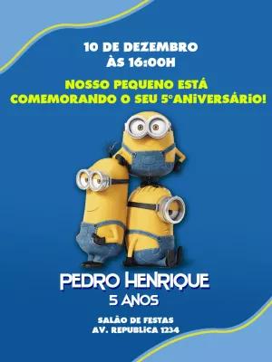 Convite de Aniversário Minions para Editar e Enviar Online