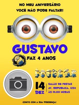 Convite de Aniversário Minions com Foto para Editar Online
