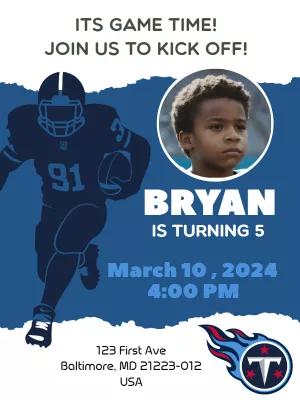Editable Tennessee Titans Football Birthday Invitation with Photo