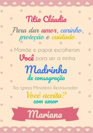 Pedido para Madrinha de Consagração Editável Online