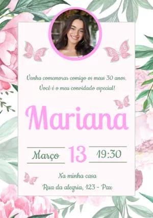 Convite Aniversário Borboleta Aquarela com Foto para Editar