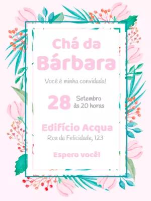 Convite Chá de Panela Floral Aquarela para Editar Online