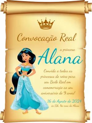 Convite de Aniversário Princesa Jasmine para Editar Online
