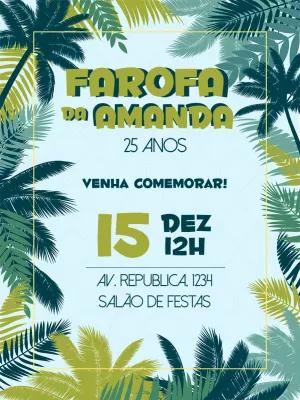 Convite de Aniversário Farofa Tropical para Editar Online