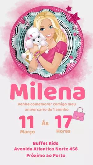 Convite de Aniversário Barbie com Cachorrinho para Editar Online