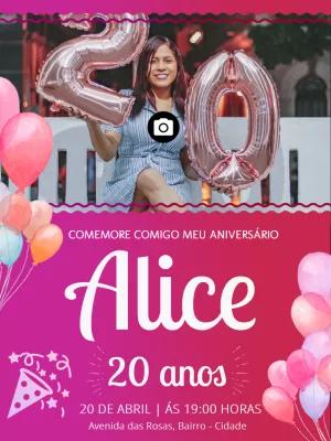 Convite de Aniversário Feminino com Foto para Editar Online