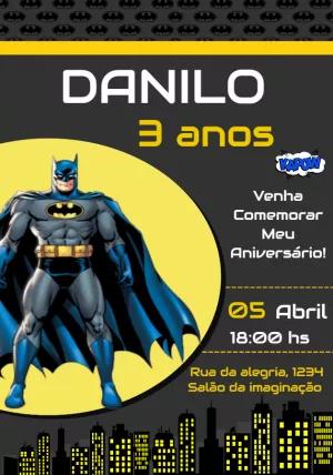 Convite de Aniversário Batman para Editar Online e Imprimir