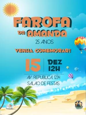 Convite de Aniversário Tema Farofa na Praia para Editar Online