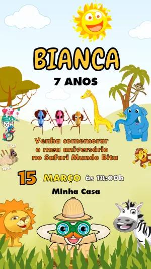 Convite Aniversário Mundo Bita Safari para Editar Online