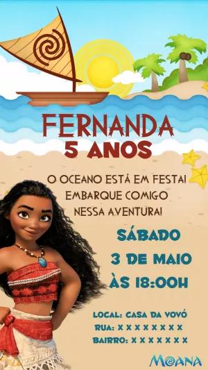 Convite de Aniversário Moana Editável Online para Imprimir