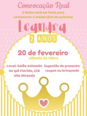Convite de Aniversário Princesa Reinado para Editar Online
