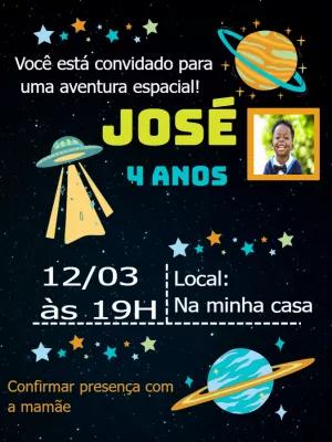 Convite Aniversário Espaço com Foto para Editar Online