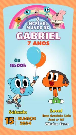 Convite Aniversário Gumball com Personagens para Editar Online