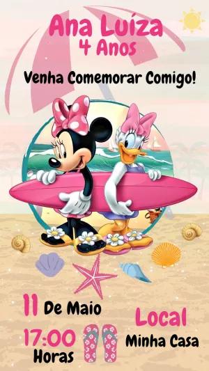 Convite Aniversário Minnie e Margarida Praia para Editar Online