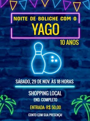Convite de Aniversário Boliche Neon para Editar Online