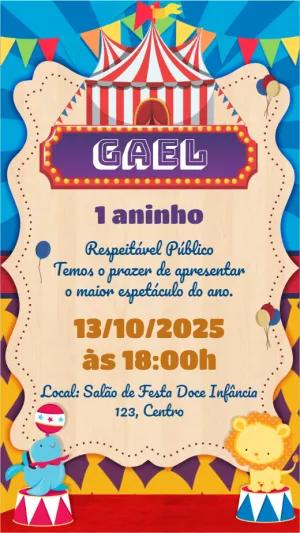 Convite de Aniversário Circo com Animais para Editar Online