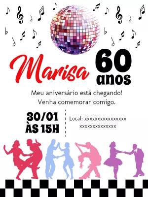 Convite Aniversário Anos 60 para Editar Online