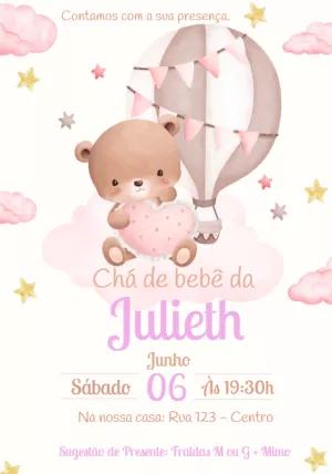 Convite Chá de Bebê Ursinha Baloeira Editável Online