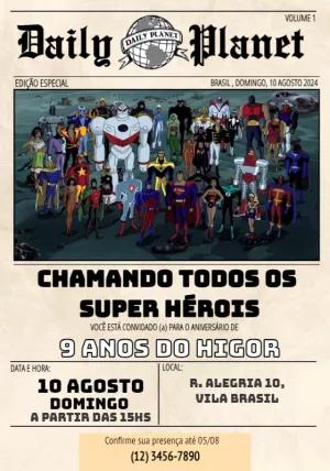 Convite Aniversário Liga da Justiça Jornal para Editar Online