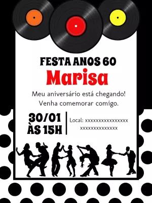 Convite Aniversário Anos 60 com Discos de Vinil para Editar